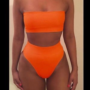 Orange High-Waisted Two Piece Bikini